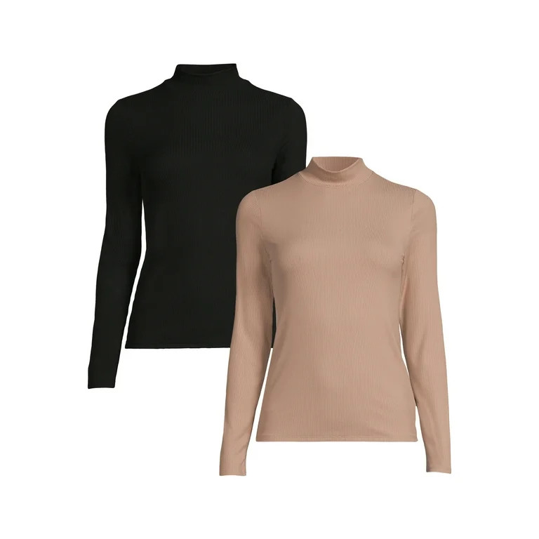 No Boundaries Juniors Mock Neck Top with Long Sleeves, 2-Pack, Sizes XS-3XL | Walmart (US)