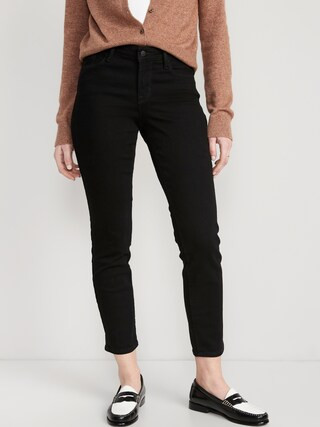 Mid-Rise Power Slim Straight Black Jeans for Women | Old Navy (US)