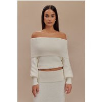 Charlotte Off Shoulder Knit Long Sleeve Top - Ivory | MESHKI US