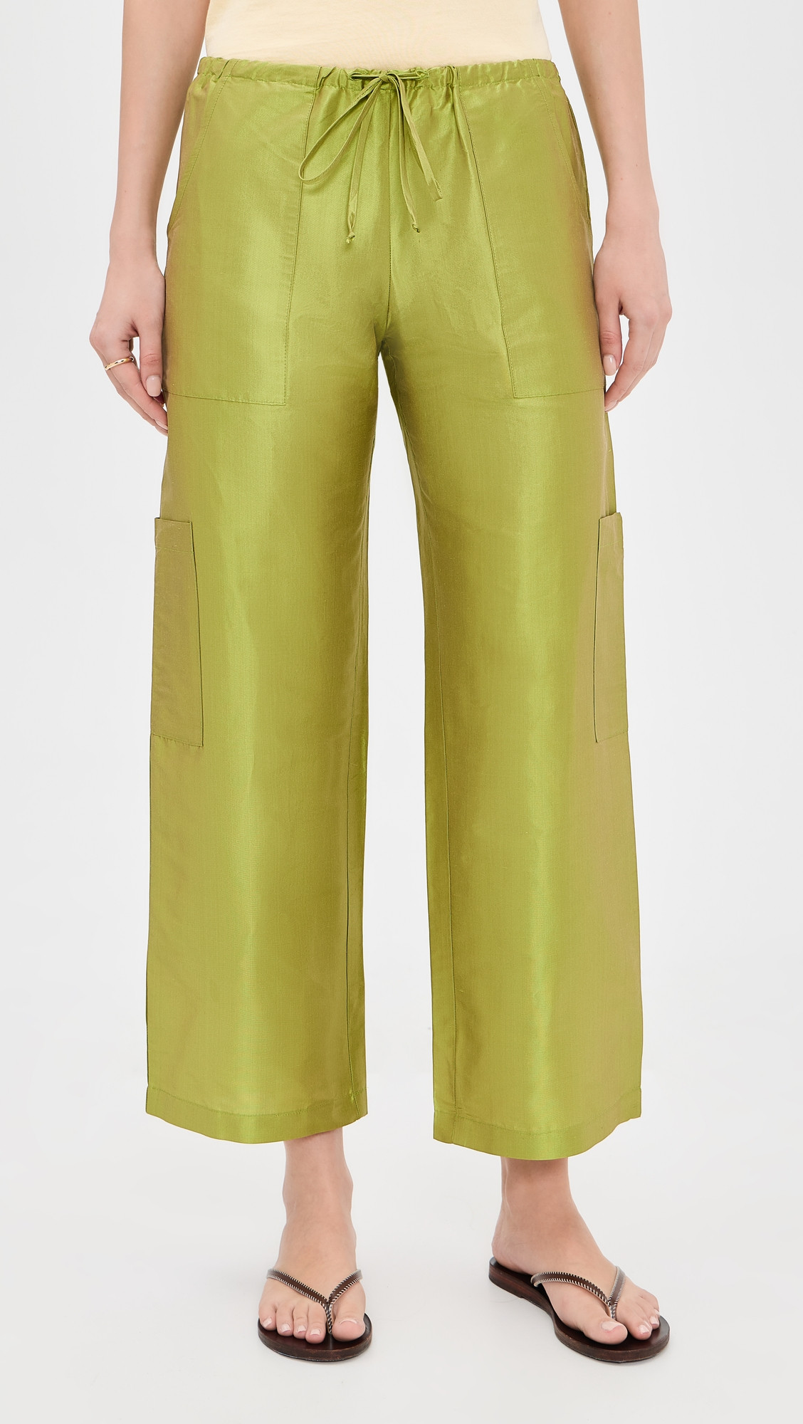 DONNI. The Silk Taffeta Drawstring Cargo Pants Pistachio M | Shopbop