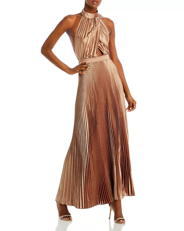 Renaissance Metallic Pleated Halter Gown | Bloomingdale's (US)