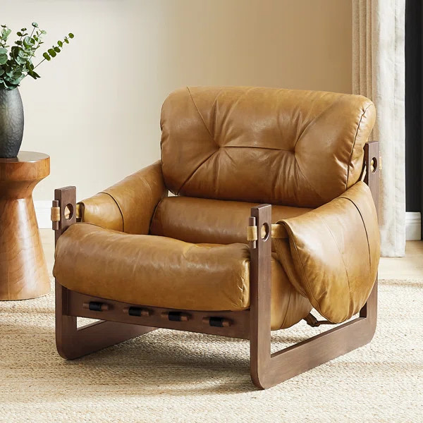 Esmiralda 35.83'' W Full-grain Genuine Leather Accent Lounge Chair | Wayfair North America