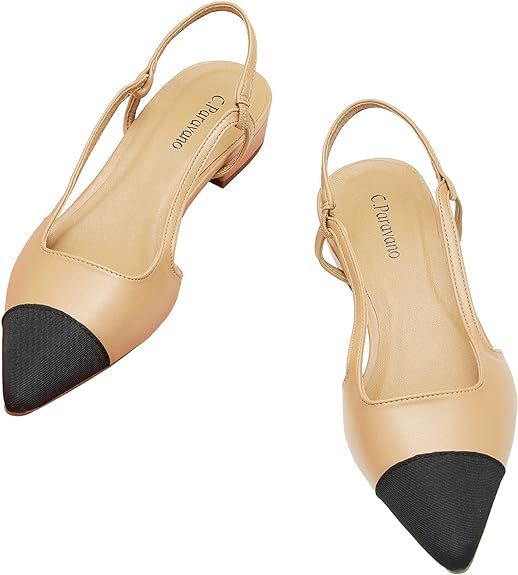 C.Paravano Women's Slingback | Leather Slingback Flats | Pointed Toe Slingback Pumps | Comfort He... | Amazon (US)