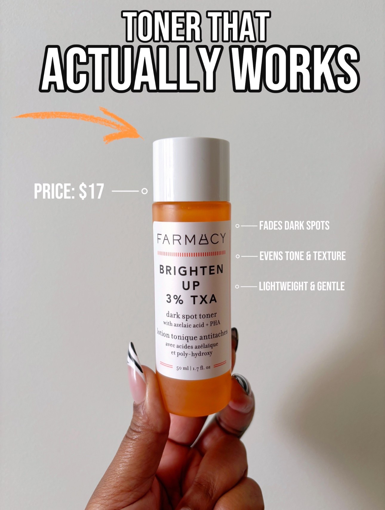 If you’ve been searching for a toner that actually delivers—this is it.
The Farmacy Brighten Up 3% TXA Toner has been that girl in my skincare routine lately. It’s lightweight, gentle, and actually fades dark spots without stripping your skin.

Infused with azelaic acid + PHA, it helps even out your tone and smooth texture—aka glow in a bottle.

Price: $17
Skin type: Combo, oily, sensitive
Added bonus: It layers perfectly under serums + moisturizers.

I’ve linked it for y’all to shop below. You already know I don’t gatekeep!
Tap to shop + save this for your next Target run.

#LTKSkincare #SkincareThatWorks #DarkSpotTreatment #AffordableBeauty #GlowGoals #SkincareRoutine #TonerForMelanin #GlowySkin #BeautyUnder20 #LTKFinds

#LTKBeauty #LTKFindsUnder50