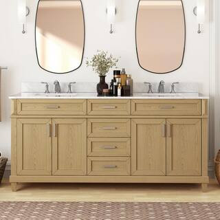 Home Decorators Collection Talmore 72 in W x 22 in D x 35 in H Double Sink Bath Vanity in Light O... | The Home Depot