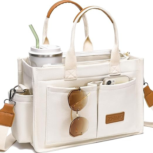 ZHMO Canvas Tote Bag for Women,Women's Bags Crossbody Bags Work Laptop Tote Bag Large Handbags Pu... | Amazon (US)