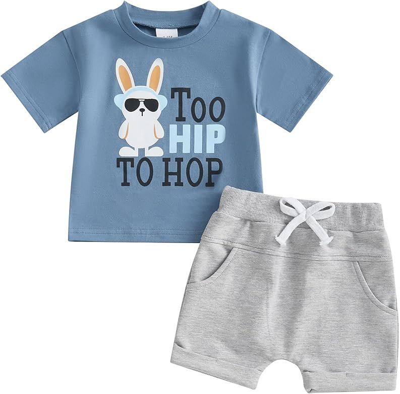 Hnyenmcko Toddler Baby Boy Easter Outfits Bunny Letter Print Short Sleeve T-Shirt and Casual Shor... | Amazon (US)