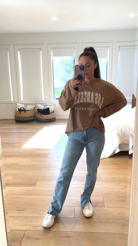 Comfortable fall outfits
Abercrombie jeans 

This long sleeve tshirt is lightweight and SO AFFORDABLE! It is also long enough for leggings 💃 

My jeans fit true to size and so do the sneakers. I’m 5’4” and a size small in general. 

Abercrombie jeans
Tunic tshirt 
Casual outfit
Autumn outfits 
Casual look
#ltkvideo

#LTKshoecrush #LTKfindsunder50 #LTKstyletip