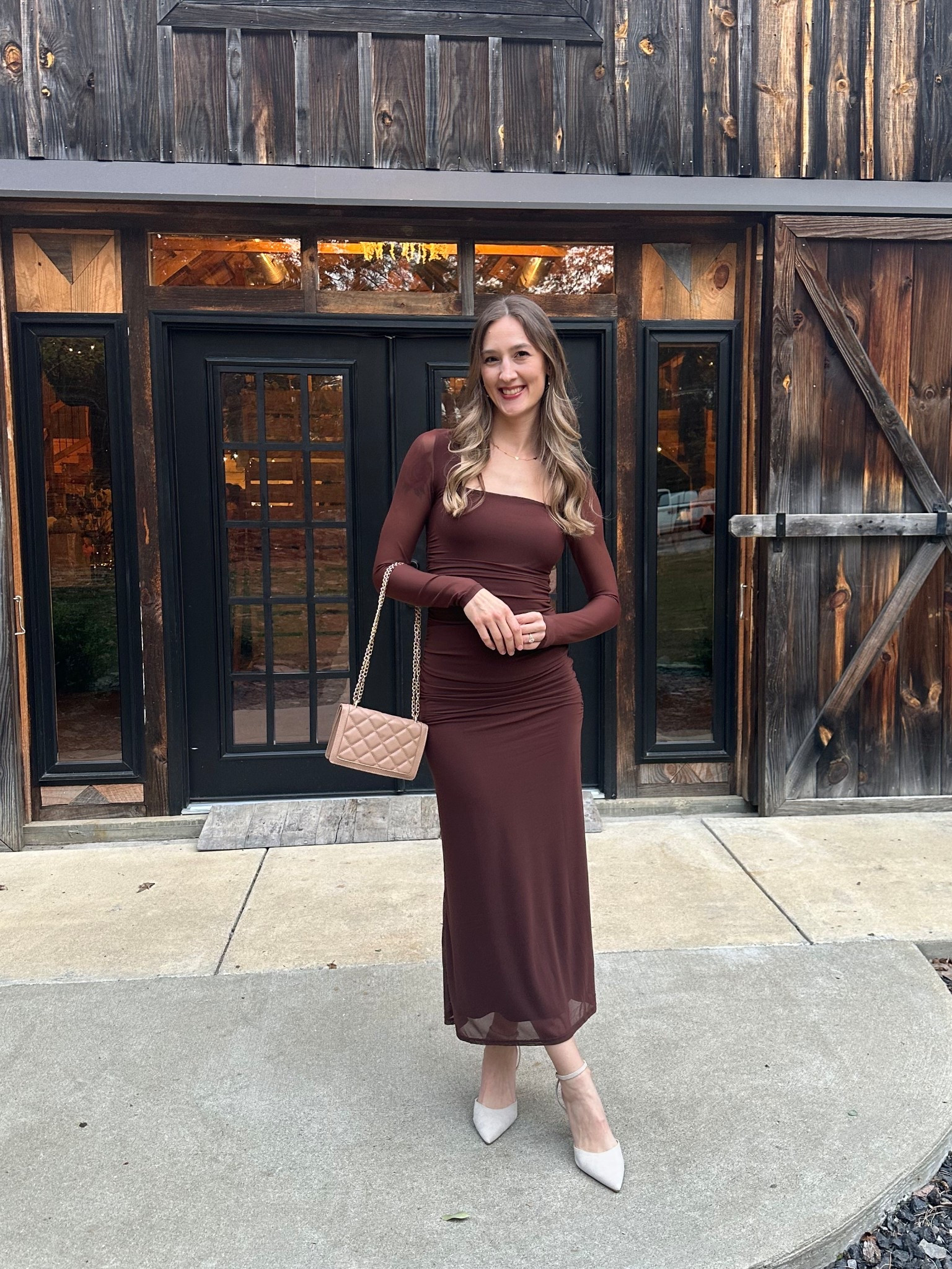 Fall wedding fit! 💕 This dress was so comfy and stretchy. Wearing a small. Heels are true to size 

#LTKHoliday #LTKSeasonal #LTKWedding