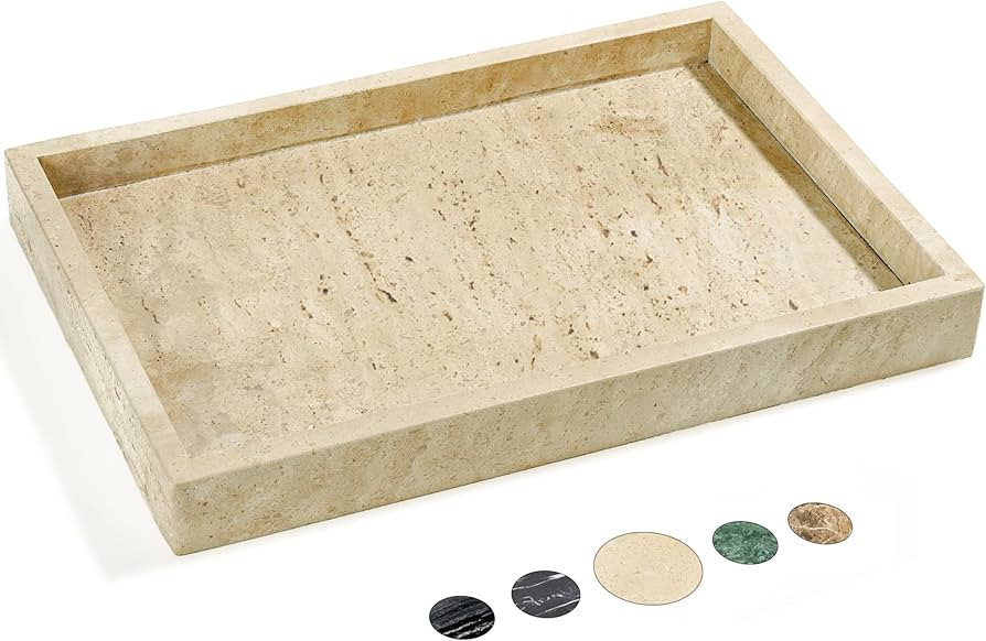 100% Natural Marble Tray for Bathroom, Genuine Travertine Marble Vanity Tray, Luxury Stone Trays ... | Amazon (US)