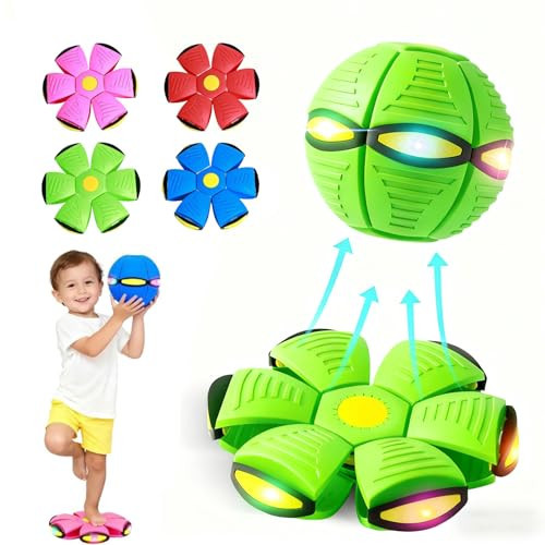 Magic Meta Ball, Childrens Bouncing Metaball Toy, 2-in-1 Transforming Flying Saucer Balls with 6 LED Lights for Kids, Children, Pets, Indoor & Outdoor Play (Green) | Amazon (US)