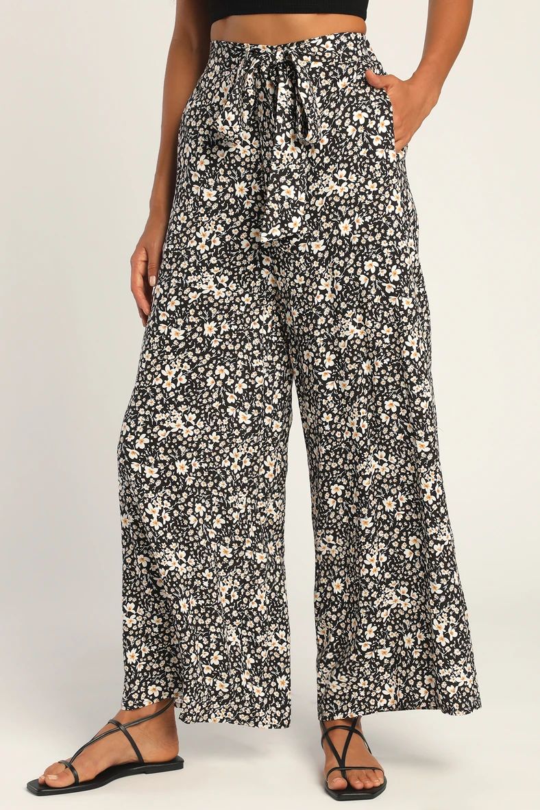Orchard Stroll Black Floral Print Wide Leg Pants | Lulus (US)