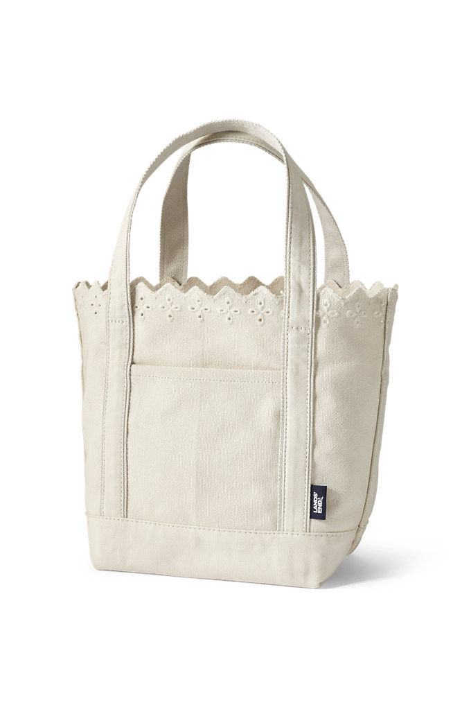Medium Eyelet Canvas Open Top Tote - Lands' End - Ivory | Lands' End (US)