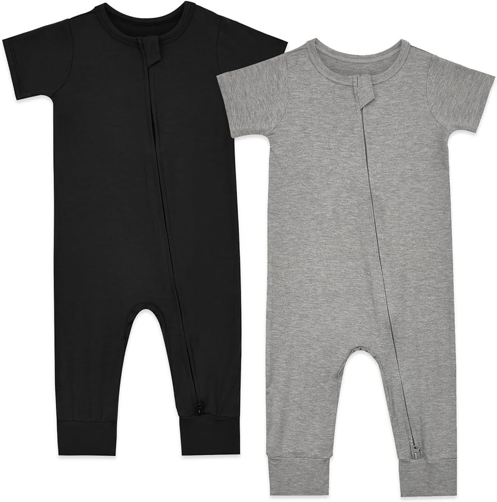 Aablexema Baby Romper Bamboo Rayon Short Sleeve Footless Pajamas 2 Way Zipper Summer Sleeper Jump... | Amazon (US)