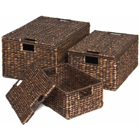 Best Choice Products Set of 3 Water Hyacinth Woven Storage Basket Chests w/ Attached Lid, Handle Hol | Walmart (US)