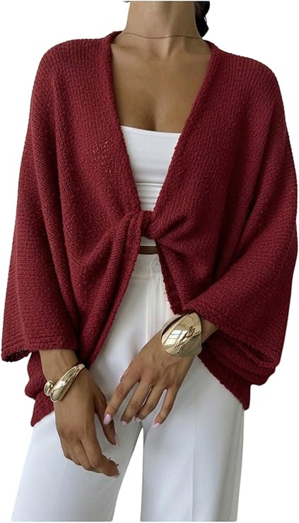 GORGLITTER Women's Bat Wing Wrap Tops Cropped Light Weight Oversized Sweater V Neck Pullover Knit... | Amazon (US)