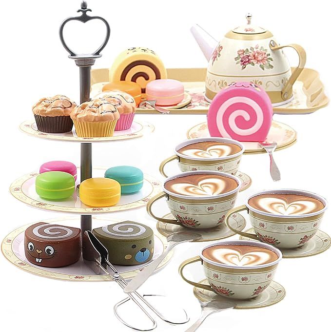 Tea Set for Little Girls Pretend Play Tea Party Set for Toddlers Princess Tea Time, 39 Pcs Kids T... | Amazon (US)