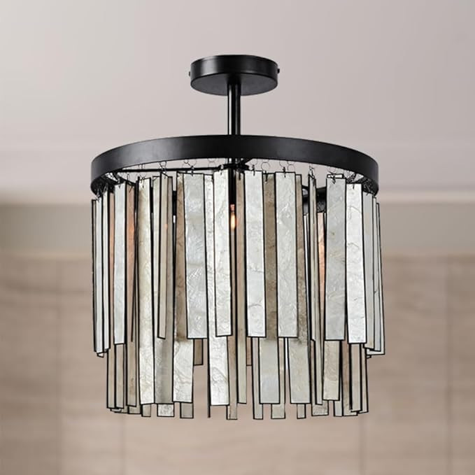 Natural Capiz Shell Flush Mount, Coastal Style Bronze Ceiling Light with Rectangle Capiz Natural ... | Amazon (US)