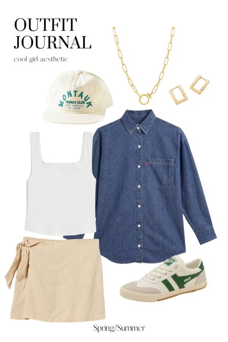 Casual cool girl summer outfit with linen skort, sneakers & baseball cap 

#LTKstyletip #LTKSeasonal