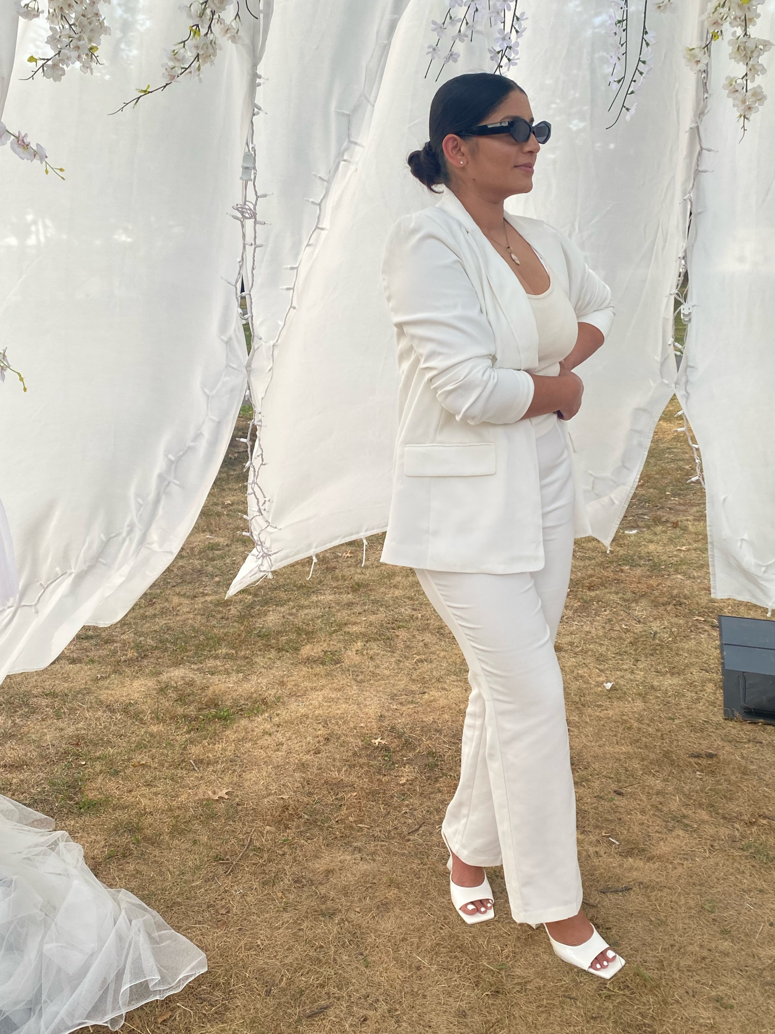 Women’s Suit! Spring outfit, White jacket, White pants, cream top, white shoes, sunglasses 

#LTKU #LTKSeasonal #LTKstyletip