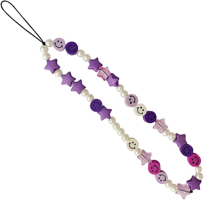 Smiley Face Beaded Phone Lanyard Wrist Strap Handmade Rainbow Polymer Clay Acrylic Beads Pearl Br... | Amazon (US)
