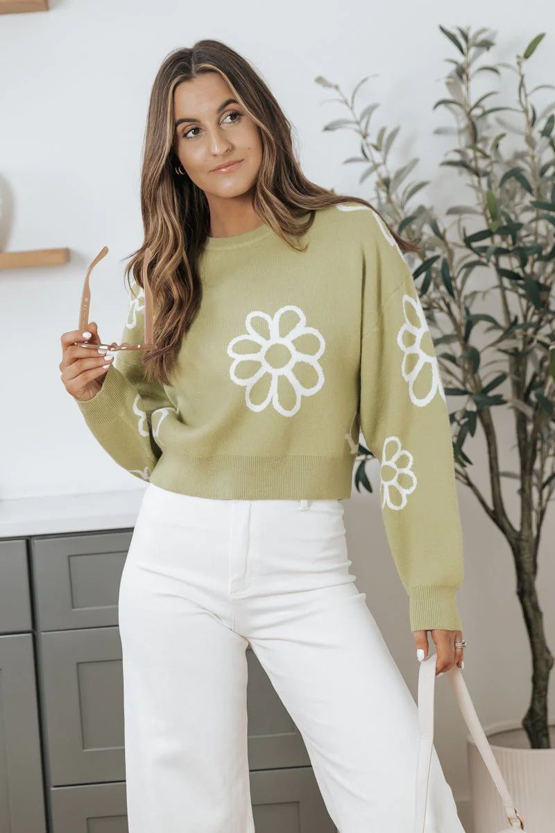 Lily Green Floral Crew Neck Sweater | Magnolia Boutique