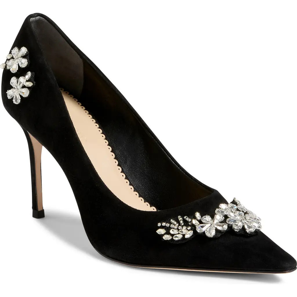 Cinq à Sept Appliqué Pointed Toe Pump in Black/clear Crystal at Nordstrom, Size 40 | Nordstrom