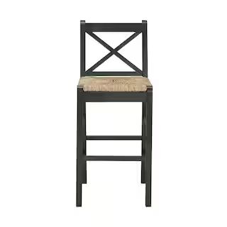 Dorsey Midnight Blue Wood Bar Stool with Back and Rush Seat (17.72 in. W x 44.49 in. H) | The Home Depot