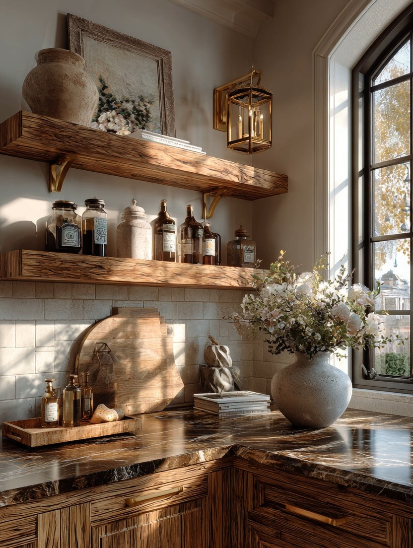 Does your kitchen need Tuscany-style wooden shelves?

The answer is almost always yes.

These warm, rustic wooden shelves instantly bring character, depth, and that effortless European charm into your space. Whether you choose natural oak tones or a deeper walnut finish, wood adds grounding warmth that makes a kitchen feel lived-in — not staged.

Pair them with brushed gold brackets or hardware if you love a subtle glow. That soft gold against textured wood creates the perfect balance of rustic and refined.

And the best part?
They’re not just beautiful — they’re practical.

Use them to:
• Display everyday ingredients in glass jars
• Stack your favorite cookbooks
• Lean a framed artwork
• Style a ceramic vase with fresh flowers
• Showcase meaningful pieces you actually use

Open shelving adds storage, visual interest, and personality all at once.

It’s an easy upgrade that feels custom.
It adds warmth without renovation.
And it transforms a simple kitchen corner into a curated moment.

Tuscany charm. Everyday function. Timeless appeal.

#TuscanKitchen #WoodShelves #EuropeanHomeStyle #WarmInteriors #KitchenUpgrade #RusticModern #OpenShelving #CuratedKitchen 

 #LTKHome