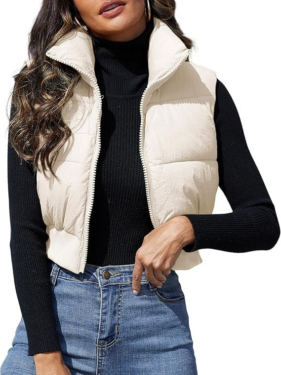 Dqbeng Womens Cropped Puffer Vest Zip Up Sleeveless Jacket Lightweight Stand Collar Quilted Winte... | Amazon (US)