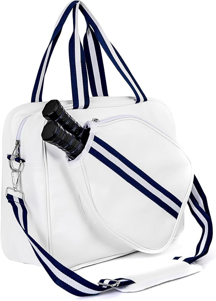 Uriyesobida Dirtproof White Leather Women Pickleball Tote Bag Pickleball Paddle Shoulder Bag with... | Amazon (US)