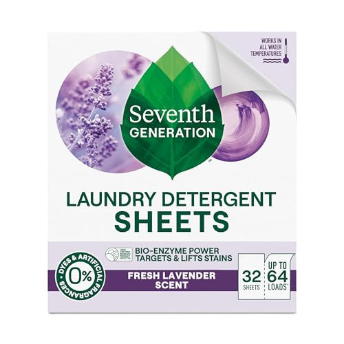 Seventh Generation Laundry Detergent Sheets, Up to 64 Loads, Fresh Lavender Scent, Removes Tough Stains, 0% Dyes and Artificial Fragrances, Safer for Your Family | Amazon (US)