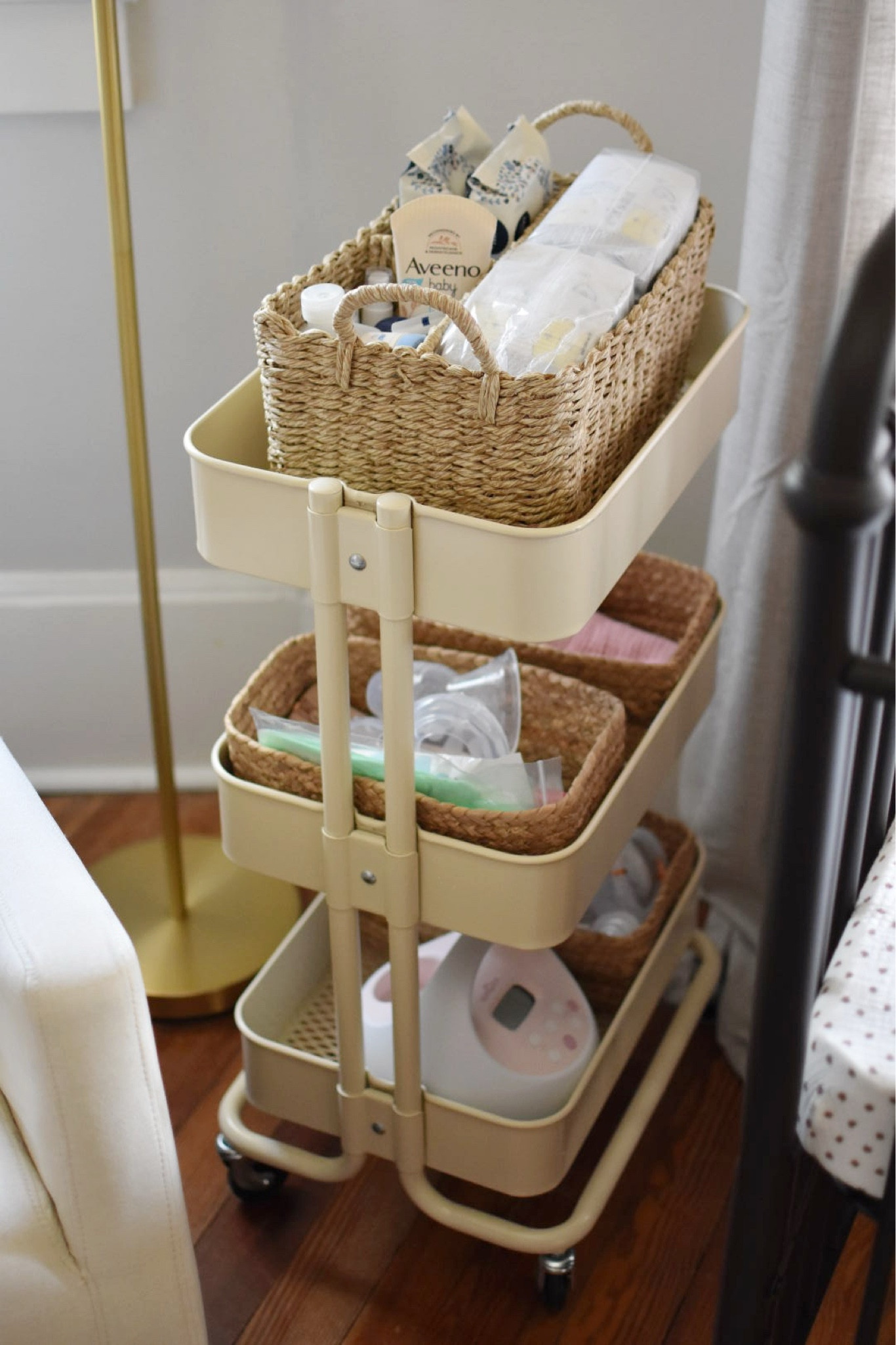 No nursery nook is complete without a diaper & nursing cart. This one is from IKEA and is the perfect size for everything we need during those late night feedings and diaper changes. 

#LTKhome #LTKbump #LTKbaby