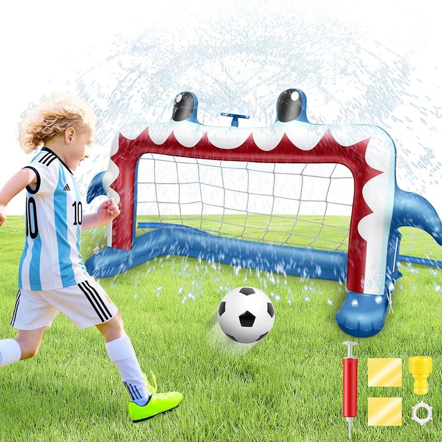 Water Sprinkler Soccer Toys, Inflatable Shark Soccer Goal Sprinkler with a Soccer Ball Backyard O... | Amazon (US)