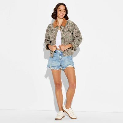 Women's Denim Cut-Off Mid-Rise Curvy Shorts - Wild Fable™ Dark Wash 16 | Target