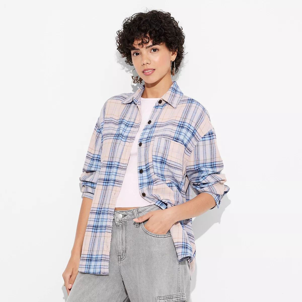 Women's Long Sleeve Oversized Flannel Button-Down Shirt - Wild Fable™ Plaid | Target