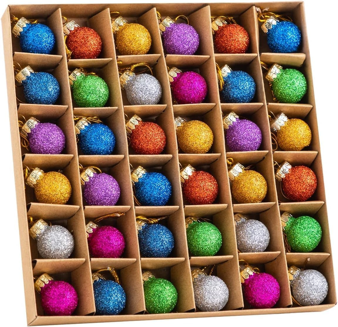 Joiedomi 36 Pcs Christmas Mini Glitter Glass Balls Ornaments, 1 Inch Multicolor Xmas Hanging Ball... | Amazon (US)