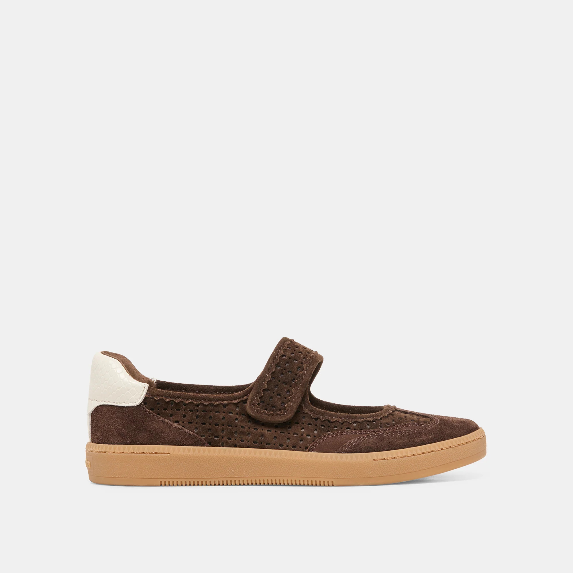NANET Dk Brown Perforated Suede Mary-Jane Ballet Sneakers | Dolce Vita | DolceVita.com
