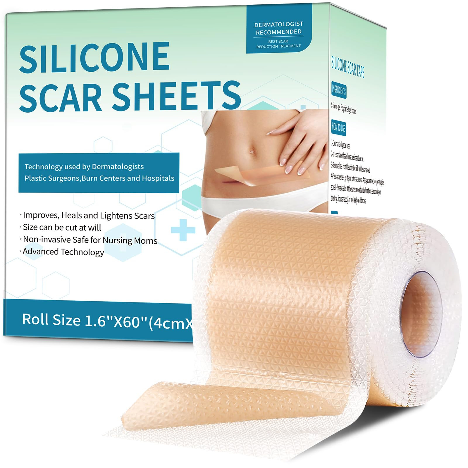 Silicone Scar Sheets, Silicone Scar Tape(1.6”x 60” Roll-1.5M), Silicone Scar Strips, Professi... | Amazon (US)