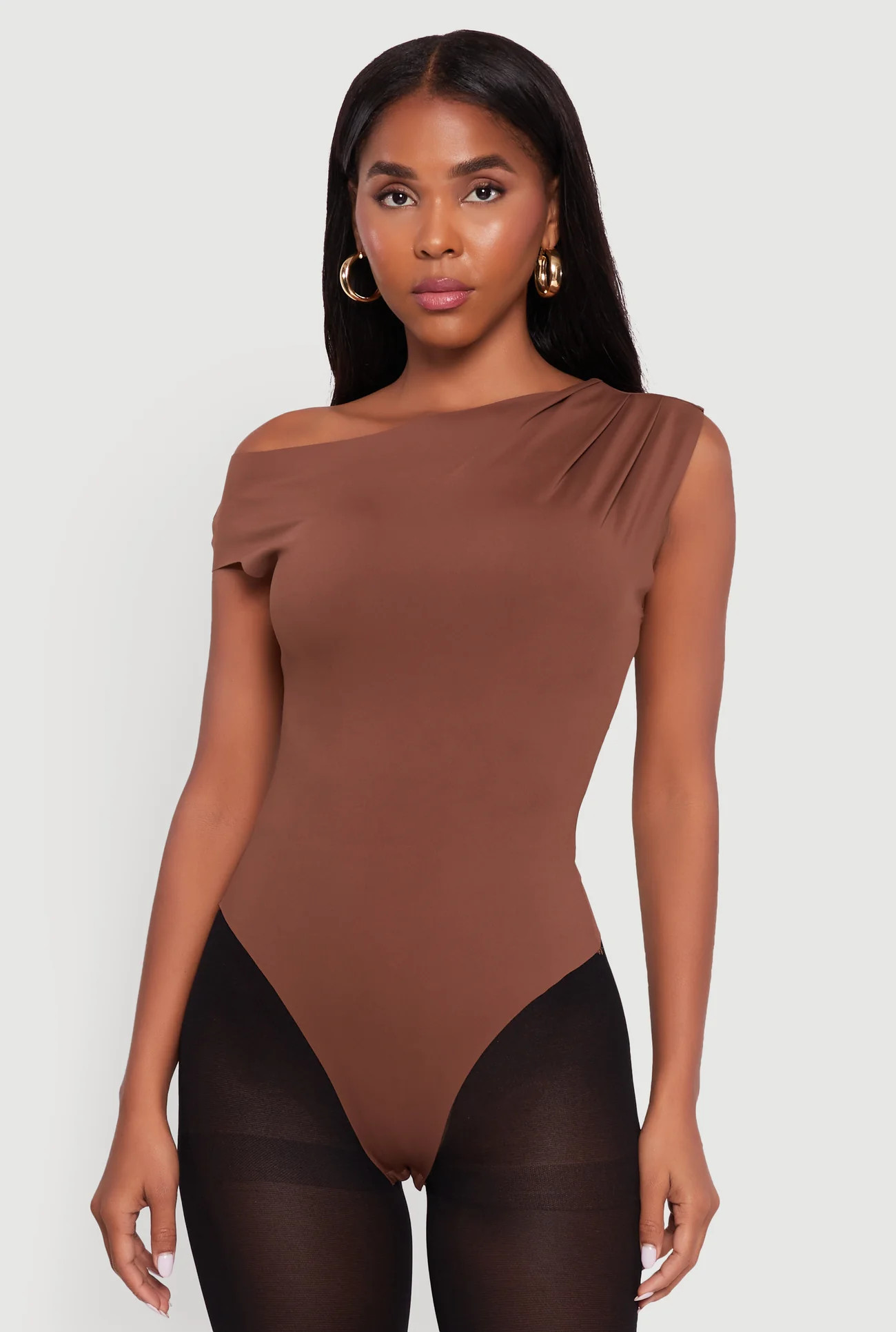 Trendy Asymmetrical Shoulder Ruched Bodysuit | Rainbow Shops
