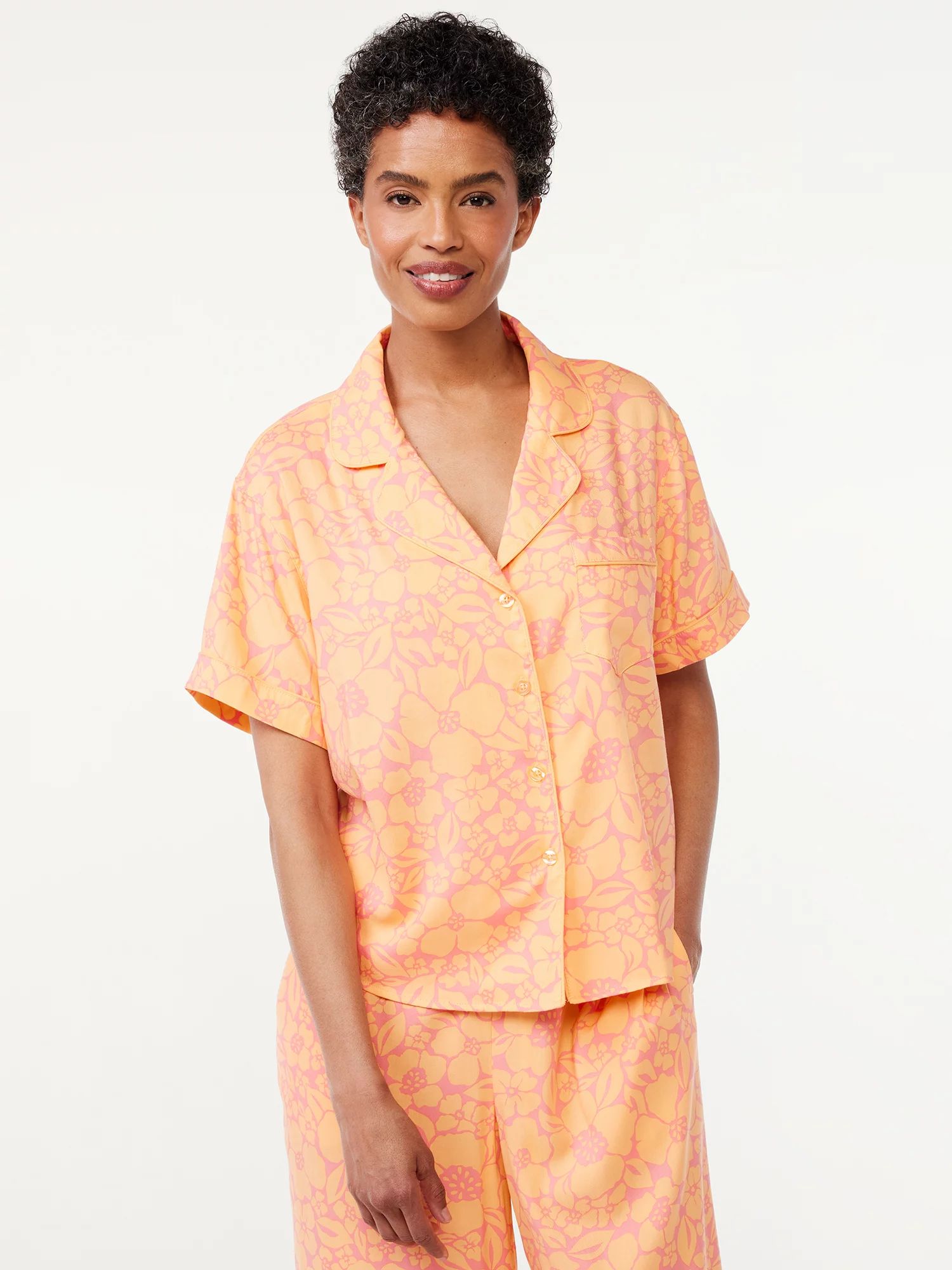 Joyspun Women's Woven Notch Collar Pajama Top, Sizes S to 3X - Walmart.com | Walmart (US)