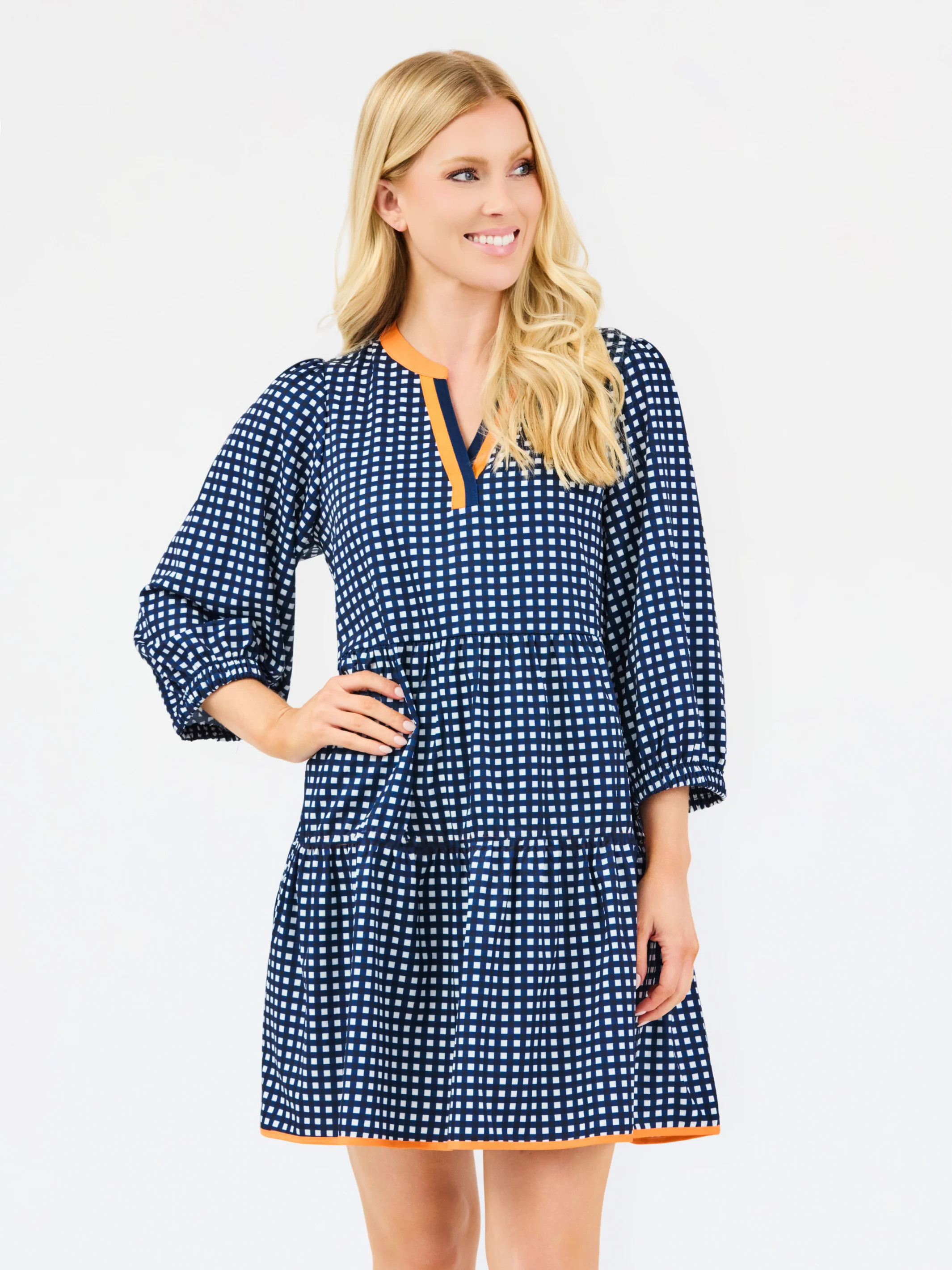 Cooper Dress | Gingham Navy + Orange | Mary Square
