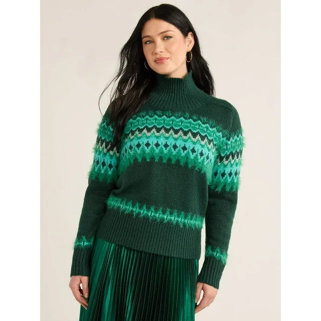Free Assembly Women’s Fair Isle Turtleneck Sweater, Midweight, Sizes XS-XXXL | Walmart (US)