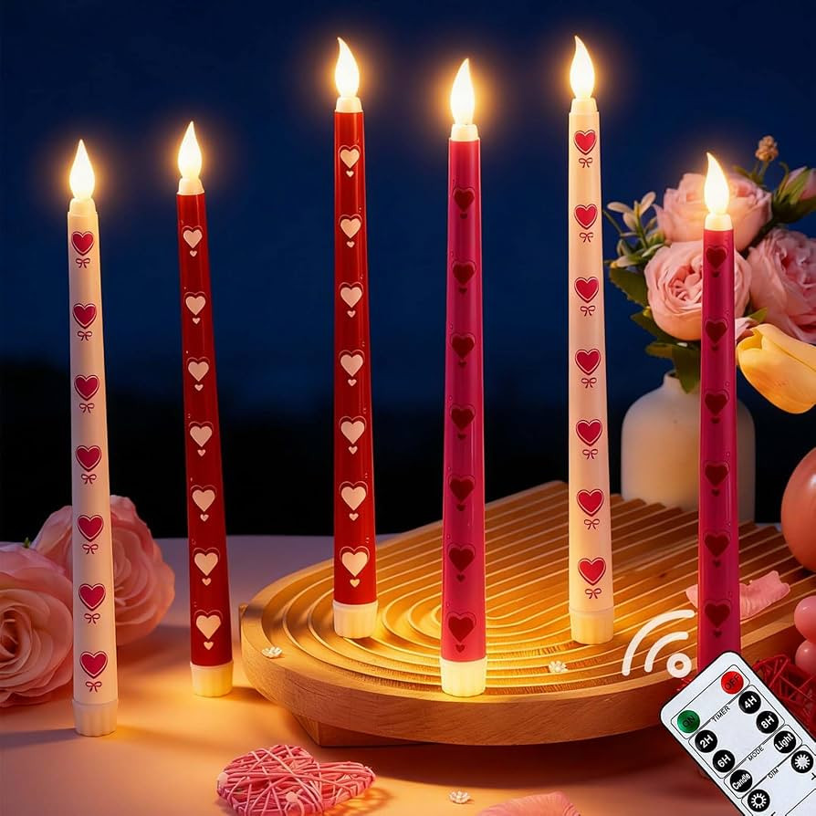 Alphatool 6 pcs LED Flameless Valentine's Day Candles with Timer - 11in Red/Pink/White Heart Cand... | Amazon (US)