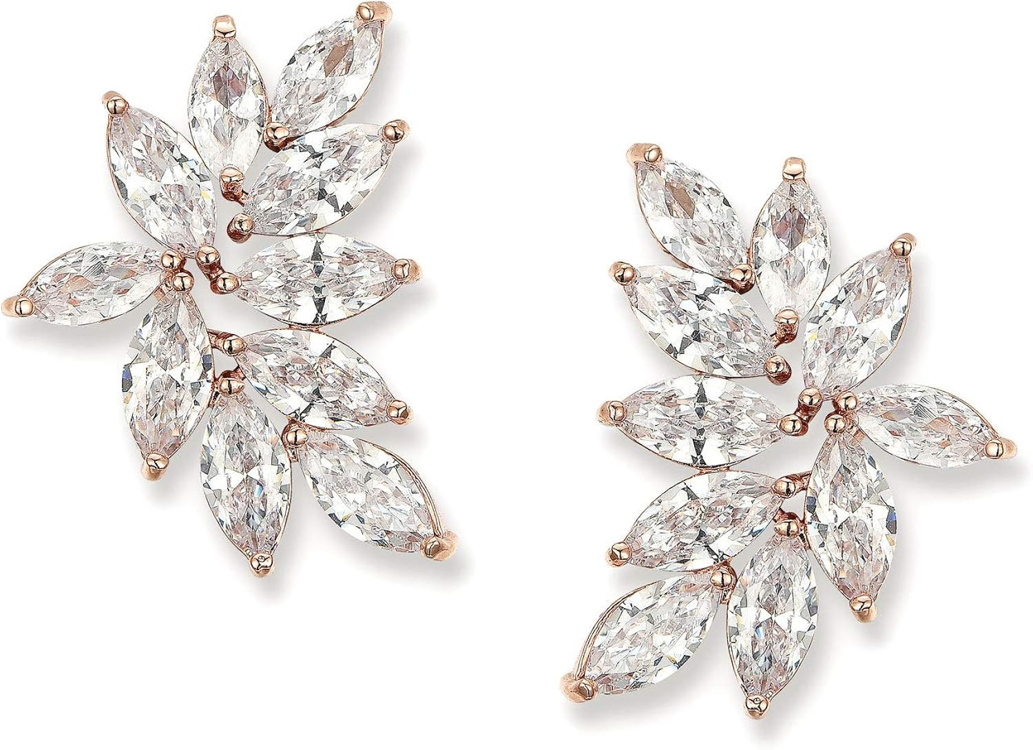 SWEETV Bridal Wedding Earrings for Brides Bridesmaid, Marquise Cubic Zirconia Rhinestone Cluster ... | Amazon (US)