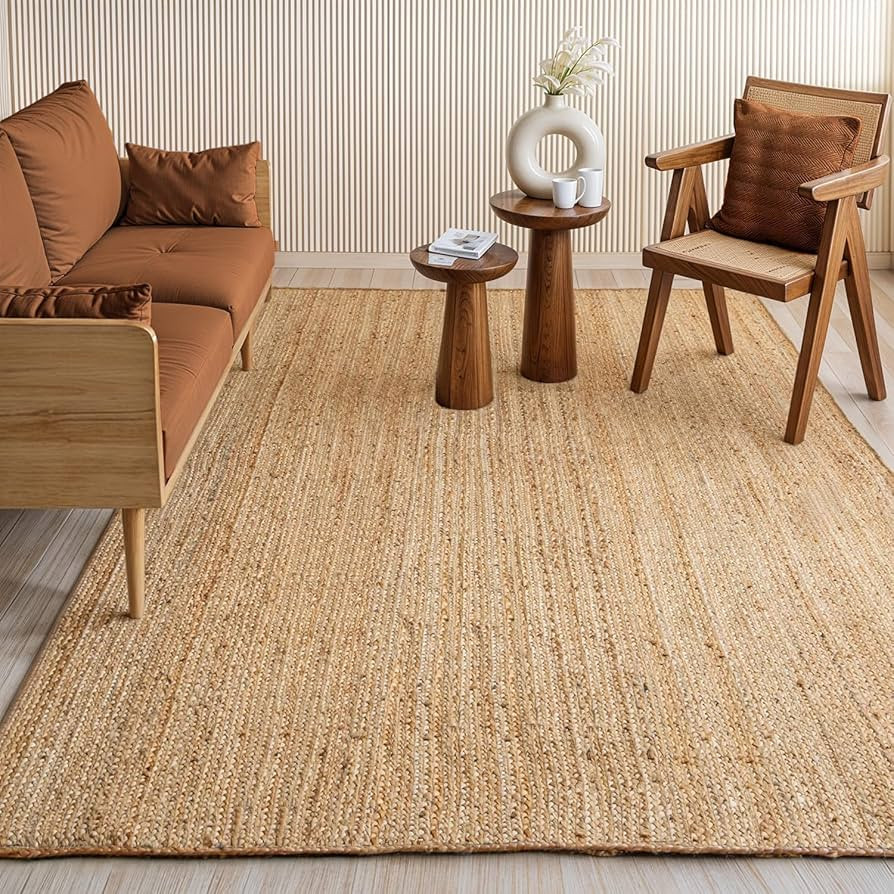 GRUHUM Jute Area Rug 8'x10'ft Natural Fiber Handwoven Solid Braided Farmhouse Rug Boho Reversible... | Amazon (US)