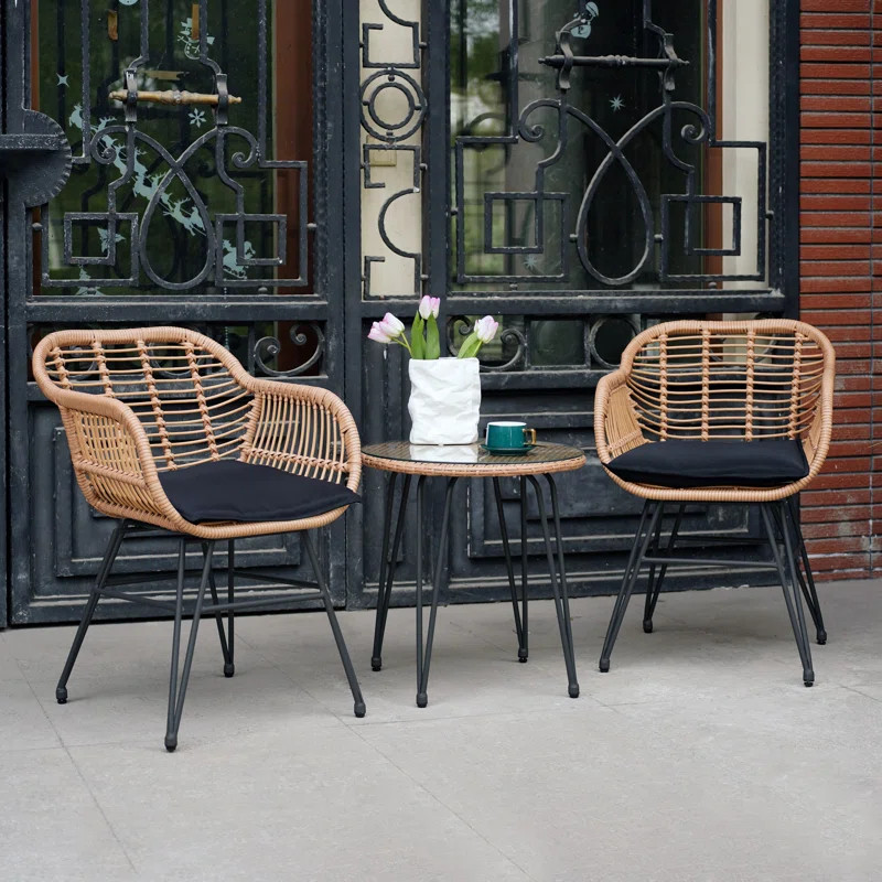 Virgie 3 Piece Wicker/Rattan Seating Group with Cushions | Wayfair North America