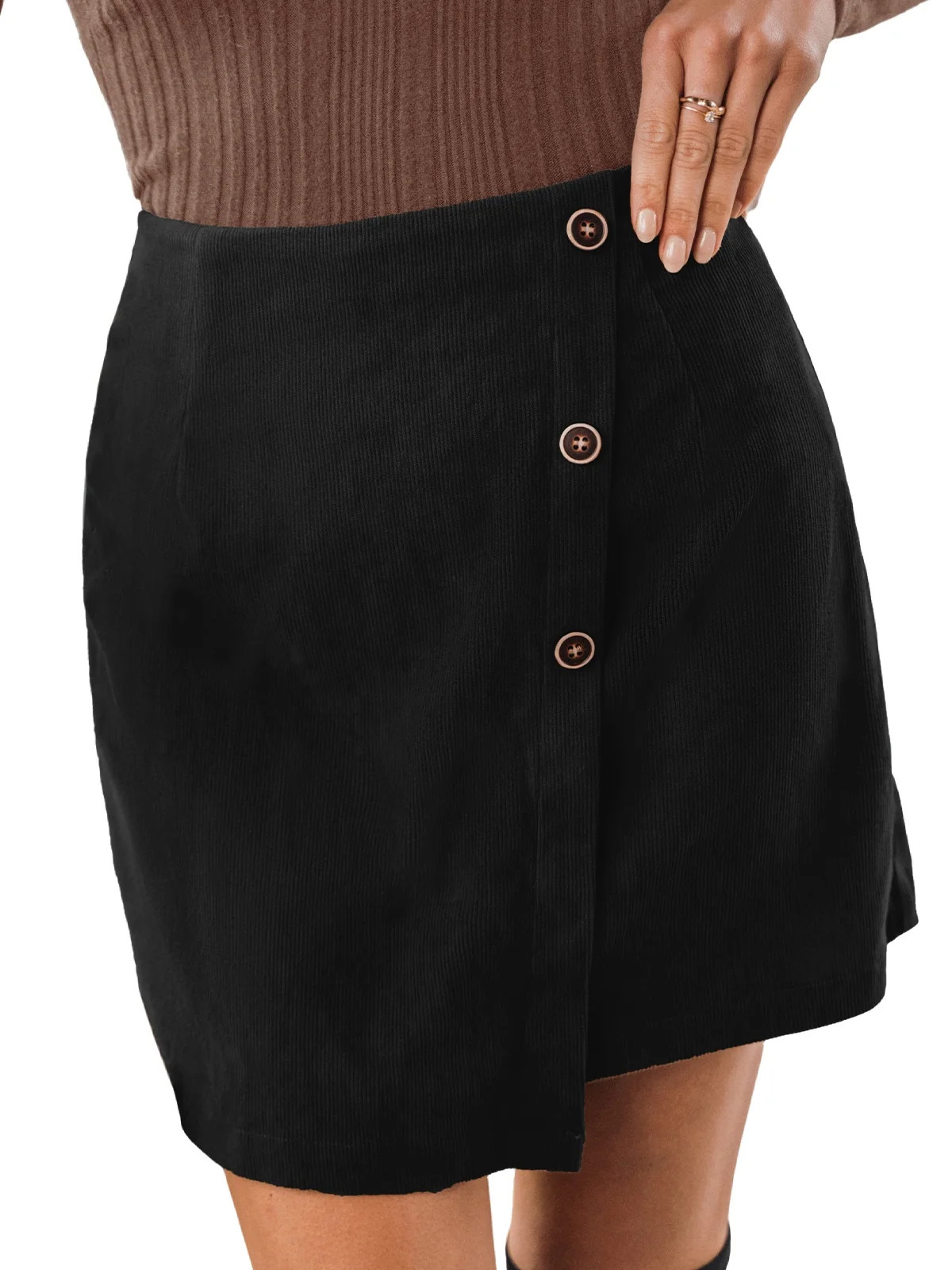 CUPSHE Black Button-Front Mini Wrap Skirt | Walmart (US)