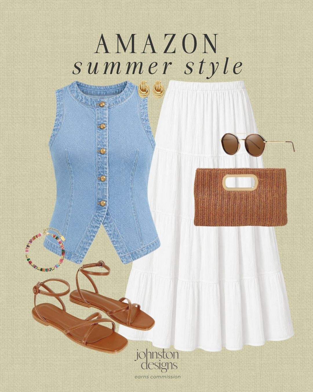 Easy Amazon summer outfit idea 🤍 Love this denim vest styled with a breezy white maxi skirt, woven clutch, sandals, and simple gold accessories. Perfect for vacation, brunch, beach dinners, or a casual summer day out.


Amazon, summer outfit, denim vest, white maxi skirt, woven clutch, brown sandals, gold earrings, beaded bracelet, sunglasses, vacation style, beach dinner, brunch outfit, casual look, warm weather fashion, feminine style, coastal outfit, outfit idea, affordable finds, summer wardrobe, neutral accessories 

 #LTKootd #LTKSeasonal