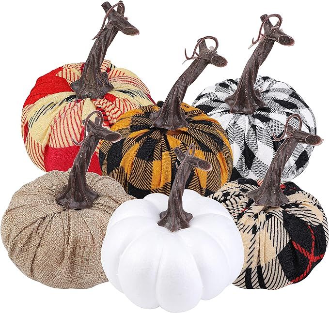 Aneco 6 Pack 4.7 Inches Artificial Pumpkins Assorted Harvest Decor Fabric Lifelike Decoration Pum... | Amazon (US)